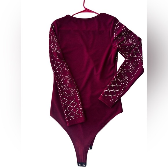 Agaci Embellished Red Bodysuit size large - Picture 9 of 11